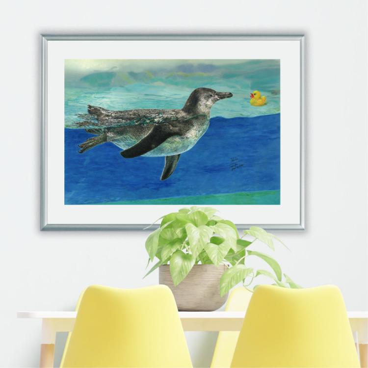 はじめまして｜こどもペンギンとアヒルちゃん｜A3（アクリル・高品質紙） | 2枚目