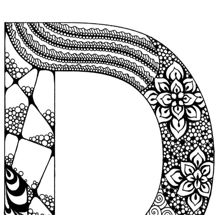 アルファベットアート “D”｜モノクロ手描きデザイン｜A4（高品質紙・キャンバス・アクリル） | 7枚目