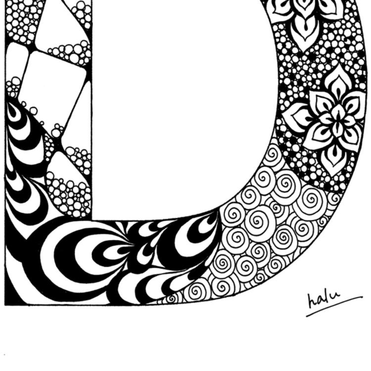 アルファベットアート “D”｜モノクロ手描きデザイン｜A4（高品質紙・キャンバス・アクリル） | 8枚目