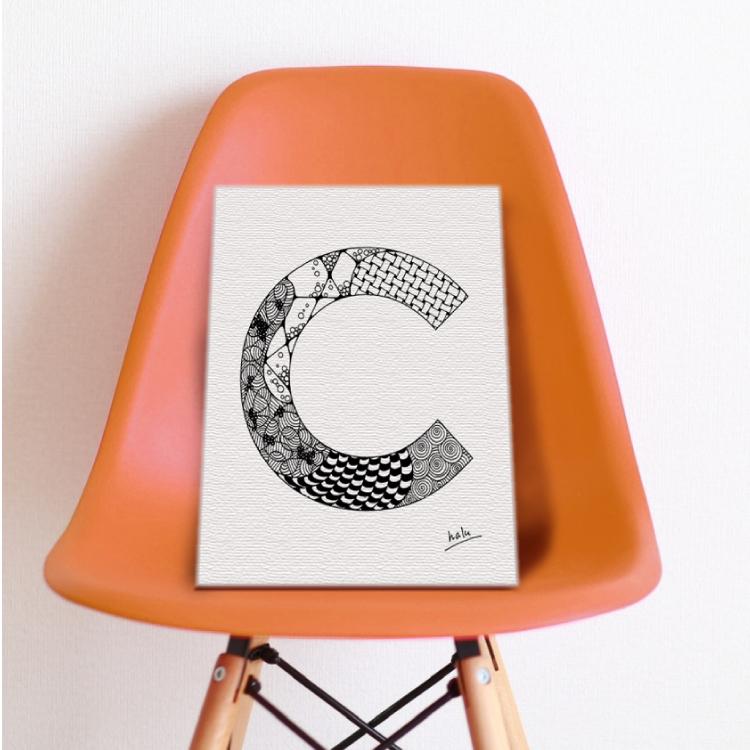 アルファベットアート “C”｜モノクロ手描きデザイン｜A4（高品質紙・キャンバス・アクリル） | 5枚目