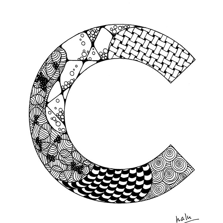 アルファベットアート “C”｜モノクロ手描きデザイン｜A4（高品質紙・キャンバス・アクリル） | 6枚目