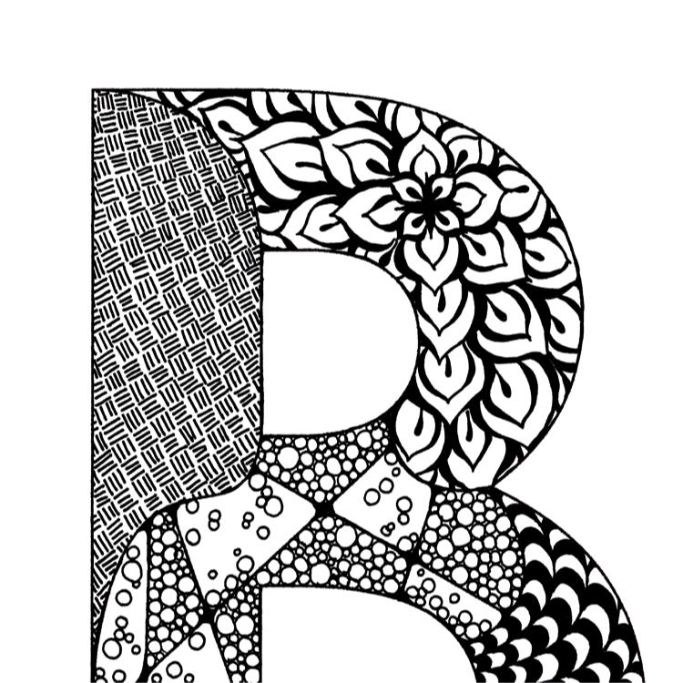 アルファベットアート “B”｜モノクロ手描きデザイン｜A4（高品質紙・キャンバス・アクリル） | 7枚目