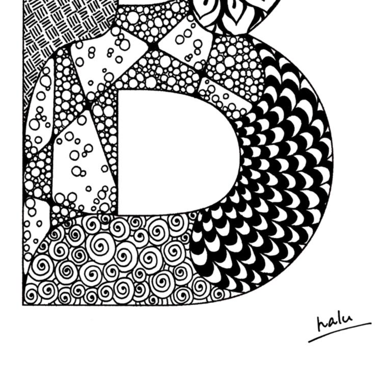 アルファベットアート “B”｜モノクロ手描きデザイン｜A4（高品質紙・キャンバス・アクリル） | 8枚目