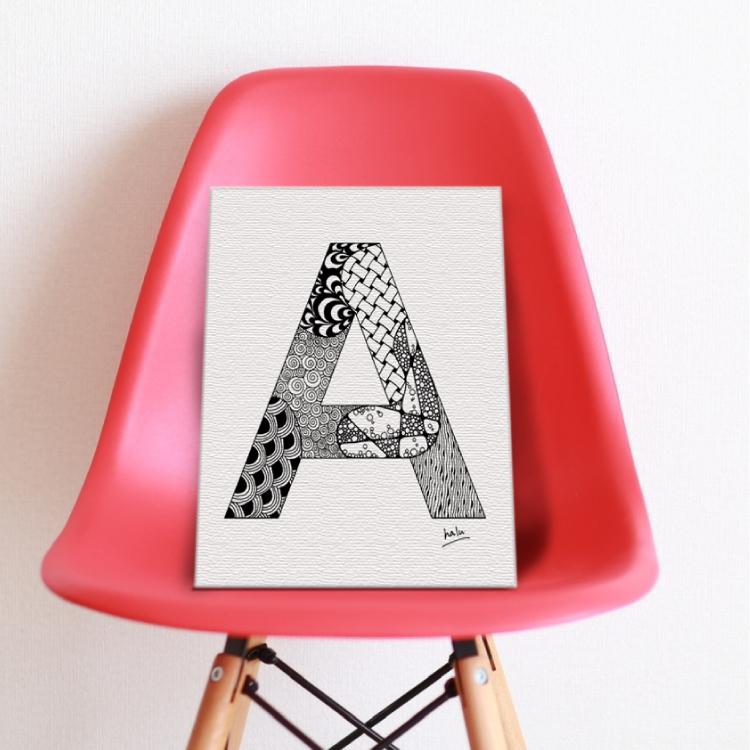 アルファベットアート “A”｜モノクロ手描きデザイン｜A4（高品質紙・キャンバス・アクリル） | 5枚目