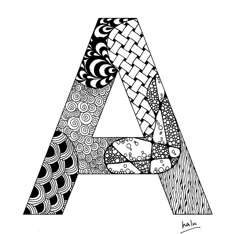 アルファベットアート “A”｜モノクロ手描きデザイン｜A4（高品質紙・キャンバス・アクリル） | 6枚目