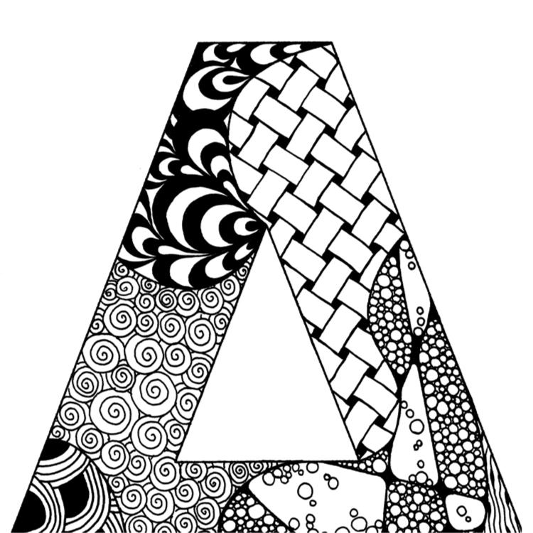 アルファベットアート “A”｜モノクロ手描きデザイン｜A4（高品質紙・キャンバス・アクリル） | 7枚目