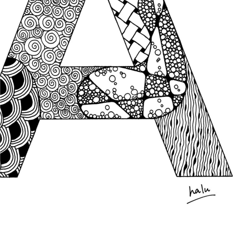 アルファベットアート “A”｜モノクロ手描きデザイン｜A4（高品質紙・キャンバス・アクリル） | 8枚目