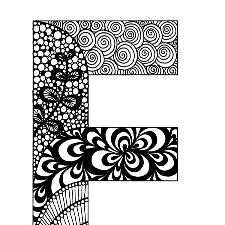 アルファベットアート “F”｜モノクロ手描きデザイン｜A4（高品質紙・キャンバス・アクリル） | 7枚目