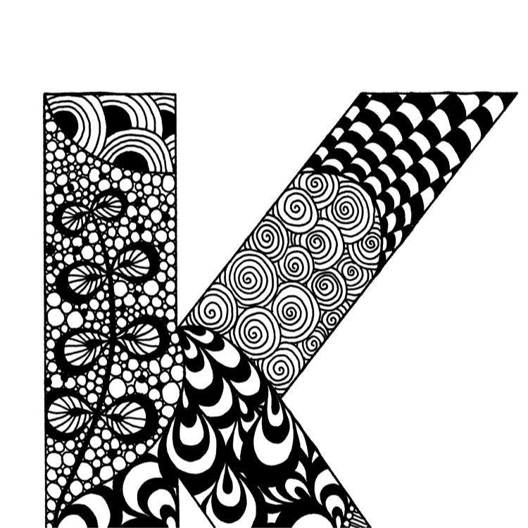 アルファベットアート “K”｜モノクロ手描きデザイン｜A4（高品質紙・キャンバス・アクリル） | 7枚目