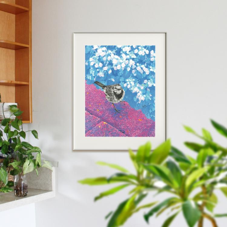 ハクセキレイ｜いっしょにお散歩｜B4（アクリル・高品質紙） | 4枚目