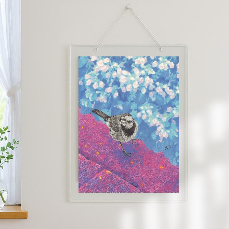 ハクセキレイ｜いっしょにお散歩｜B4（アクリル・高品質紙） | 3枚目