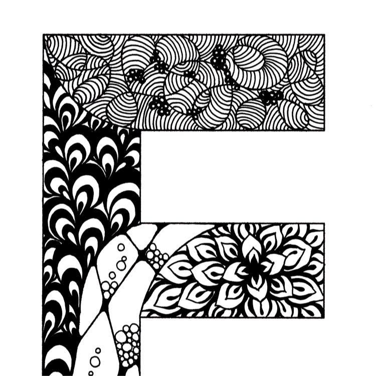 アルファベットアート “E”|モノクロ手描きデザイン|A4(高品質紙・キャンバス・アクリル) | 7枚目